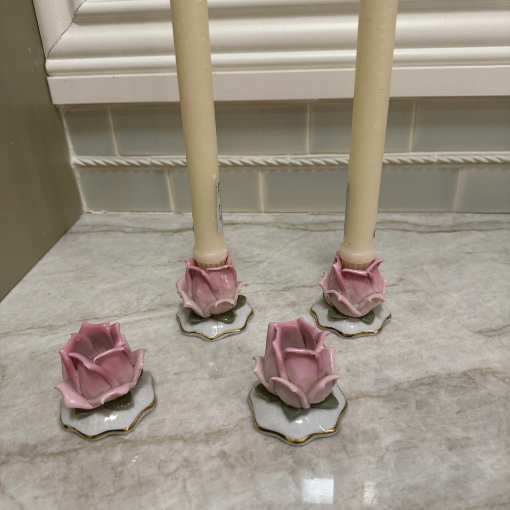 Four Dresen Pale Pink Rose Candle Holders